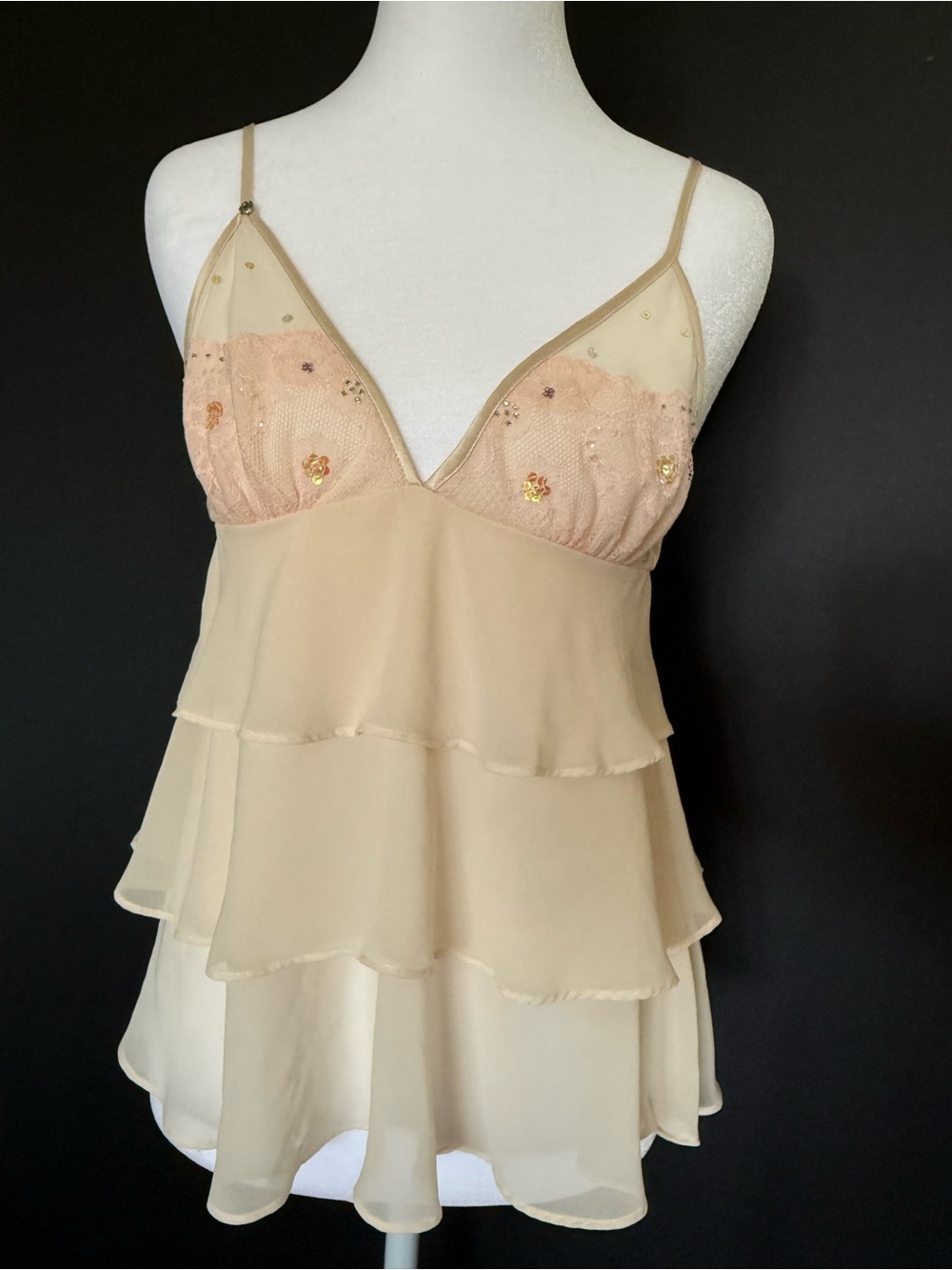 Y2K Victoria’s Secret Cream Flowy Lingerie Empire Waist Camisole Chemise Top